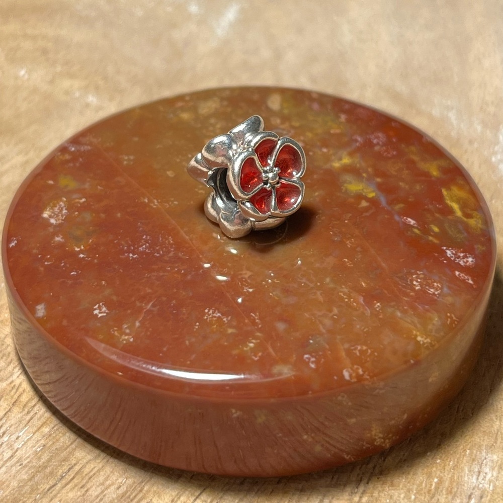 Pandora Red Poppy Sterling Silver Flower Bead Charm RARE - Picture 6 of 12